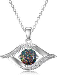 wholesale 14K White Gold Sterling Silver D Color VVS Clarity Evil Eye Diamond Greek Protection Pendant Necklace-B06:Black opal Sterling Silver-B06:Black opal-Sterling Silver