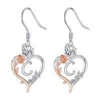 TOUPOP Sterling Silver Rose Heart Butterfly Initial C Letter Drop Dangle Earrings-undefined