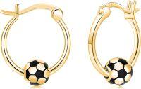 wholesale 925 Sterling Silver Soccer Ball Hoop Earrings for Women and Girls - Gold Tone Black & White Football Design-Gold Soccer