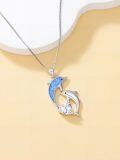 wholesale TOUPOP Double Dolphin Necklaces For Women Sterling Silver Dolphin Gifts Heart Love Necklace For Her Anniversary Birthday Gifts For Women Sister Wife Mom -0-2