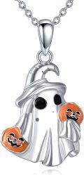 wholesale 925 Sterling Silver Pumpkin Ghost Bat Pendant Necklace for Women Girls Halloween Gifts Jewelry-0-0