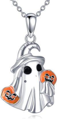 wholesale 925 Sterling Silver Pumpkin Ghost Bat Pendant Necklace for Women Girls Halloween Gifts Jewelry-Pumpkin Ghost-1