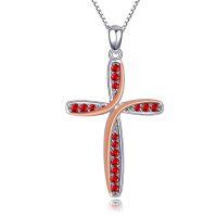 wholesale 925 Sterling Silver Cross Pendant With Red Crystals Elegant Jewelry-July