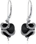 wholesale 925 Sterling Silver Black Heart Earrings with Snake Design-0-0