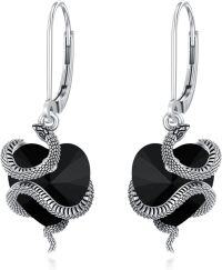 wholesale 925 Sterling Silver Black Heart Earrings with Snake Design-Dangle, Modern