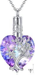wholesale 925 Sterling Silver Heart-Shaped Purple Crystal Tree of Life Cremation Keepsake Urn Necklace for Ashes Memory s 48 Chain Included-0-0