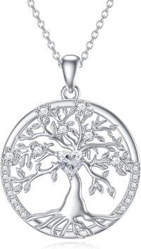 wholesale 925 Sterling Silver & 925 Platinum Plated Heart-Shaped Moissanite Tree Pendant Necklace-Silver-Tree of Life