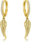 wholesale Gold 925 Sterling Silver Angel Wing Feather Cross Dangle Drop Earrings for Women Men 925 Fine Jewelry Minimalist Gift Idea-0-0