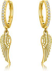 wholesale Gold 925 Sterling Silver Angel Wing Feather Cross Dangle Drop Earrings for Women Men 925 Fine Jewelry Minimalist Gift Idea-01-Angel Wings(Gold)