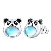 wholesale 925 Sterling Silver Panda Moonstone Studs Hypoallergenic s for Girls and Women-Panda