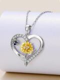 wholesale 925 Sterling Silver Heart Pendant With Gold Flower And Blue Butterfly-0-2