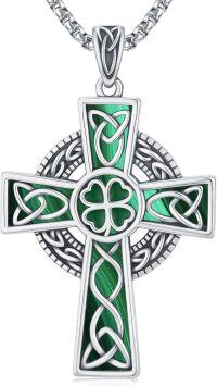 wholesale 925 Sterling Silver Green Malachite Celtic Knot Cross Pendant Necklace  Norse Viking Jewelry for Men Women-Four Leaf Clover