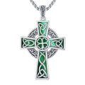 wholesale 925 Sterling Silver Green Malachite Celtic Knot Cross Pendant Necklace  Norse Viking Jewelry for Men Women-0-0