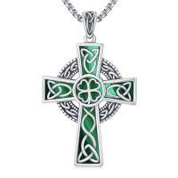 wholesale 925 Sterling Silver Green Malachite Celtic Knot Cross Pendant Necklace  Norse Viking Jewelry for Men Women-Four Leaf Clover