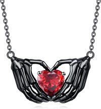 wholesale Black  Heart-Shaped CZ Skeleton Hands with Red Stone Pendant Necklace-Skeleton Hand
