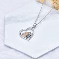 wholesale 925 Sterling Silver Heart-Shaped Lion Pendant Necklace with Cubic Zirconia Stones for Women Girls  48cm Chain Length-0-3