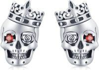 wholesale Sterling Silver CZ Skull Flower Stud Earrings for Men Women Fathers Mothers Day Gift-Red