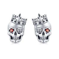 wholesale 925 Sterling Silver 925 King of Roses Green Eye Skull Studs for Men/Women - Dad/Mom Gift Ideas-Red