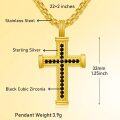 wholesale Gold 925 Sterling Silver Cross Pendant with Black Beads - Catholic Religious  for Men Women-0-4