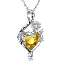 wholesale 925 Sterling Silver Heart Pendant Necklace Wholesale With Purple Gemstone-November-Chrysanthemum