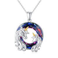 TOUPOP Sterling Silver Crystal Unicorn Pendant Necklace-undefined