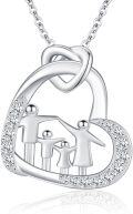 wholesale 925 Sterling Silver Heart Pendant Necklace with Family Figure and Moon Design - Mothers Day Gifts for Her-0-0