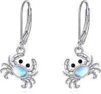 wholesale 925 Sterling Silver Crab Dangle Drop Earrings with Moonstone - Ocean Inspired Jewelry for Women Gifts-Silver