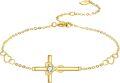 wholesale 14K Gold Infinity Heart Cross CZ Charm Bracelet for Women Adjustable Religious s-0-0
