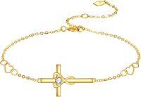 wholesale 14K Gold Infinity Heart Cross CZ Charm Bracelet for Women Adjustable Religious s-Heart Cross Bracelet