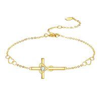 wholesale 14k Gold Heart Charm Bracelet Wholesale With Lab Diamond Center-Heart Cross Bracelet