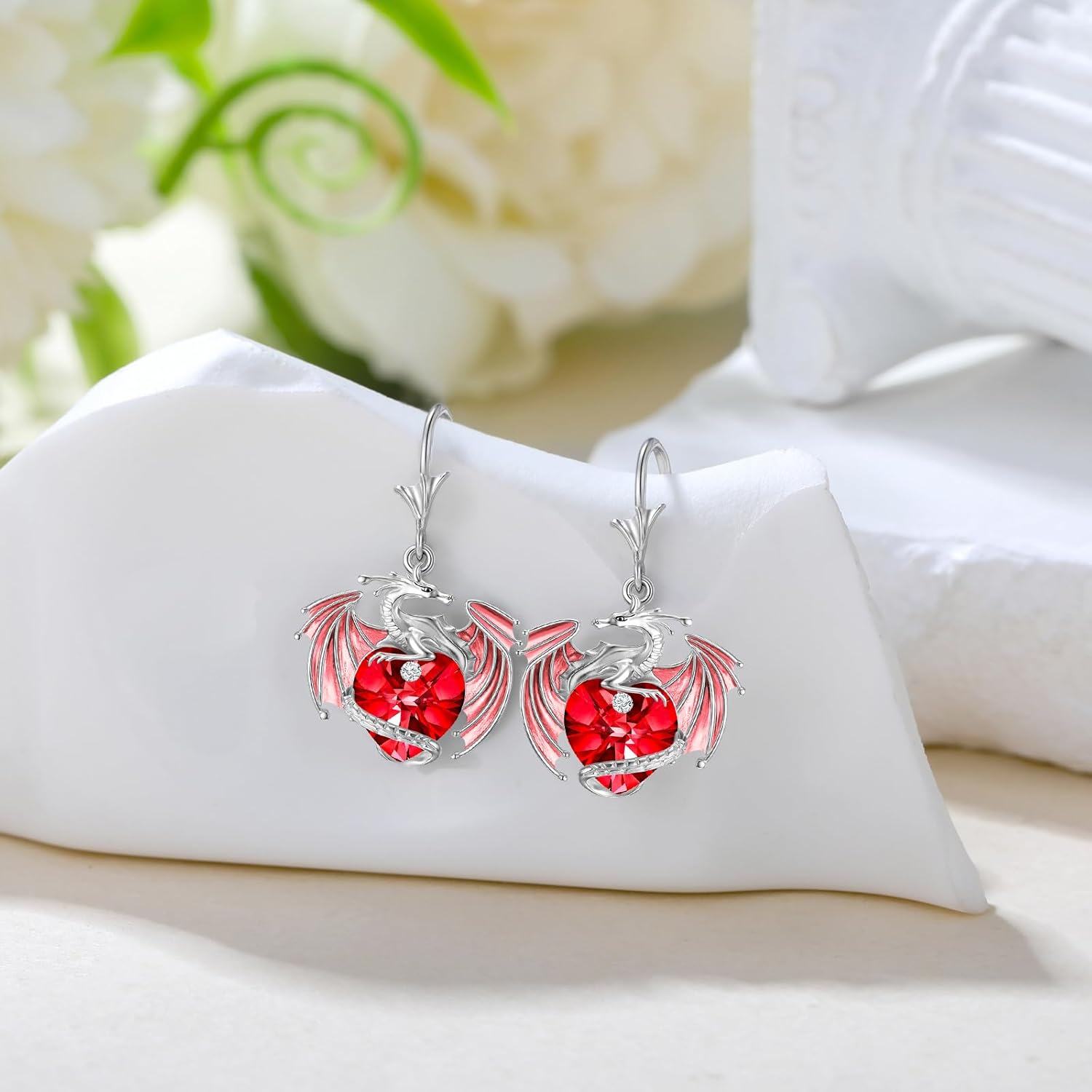 wholesale 925 Sterling Silver & Austrian Crystal Dragon Heart Earrings, 1.0 Lead/Nickel-Free, Gift Box-0-2
