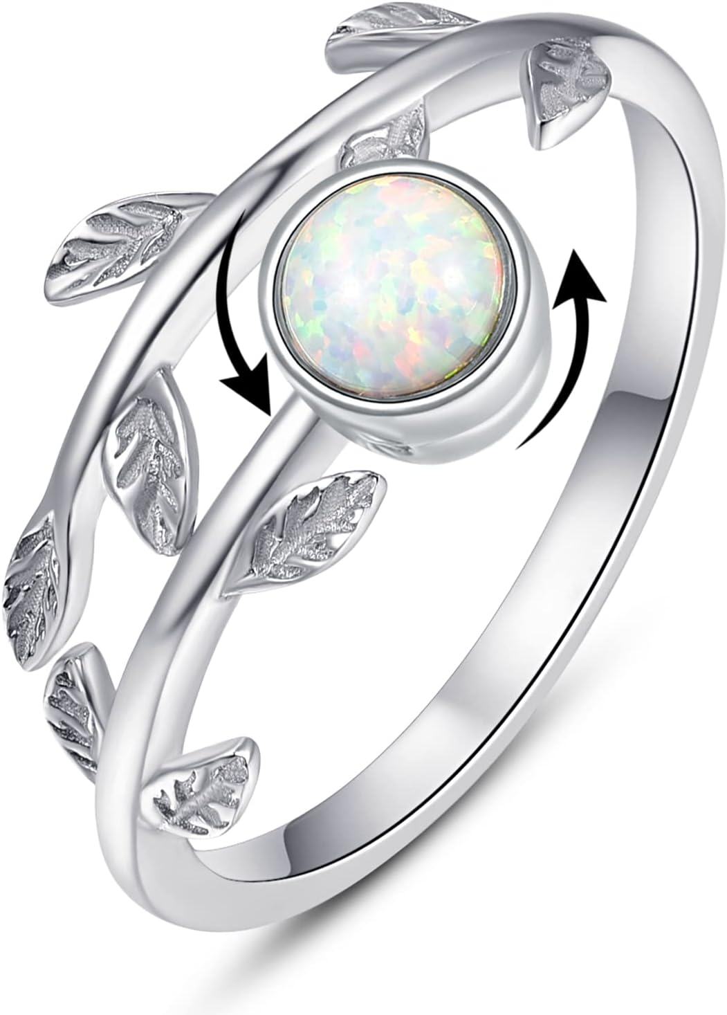 Sterling Silver Opal Moonstone Anxiety Fidget Spin Ring for Women-0-0