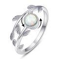 wholesale 925 Sterling Silver Leaf Wrapped Opal Spinner Adjustable Ring-0-0