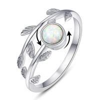wholesale 925 Sterling Silver Leaf Wrapped Opal Spinner Adjustable Ring-Opal