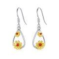 wholesale 925 Sterling Silver Flower Dangle Earrings Wholesale With Amber Gemstones-0-0