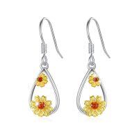 wholesale 925 Sterling Silver Flower Dangle Earrings Wholesale With Amber Gemstones-F4-Sunflower