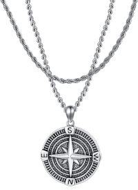 wholesale 925 Sterling Silver Compass Pendant Necklace for Men Vintage Style  36 Chain-Layered