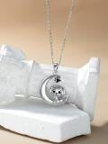 wholesale 925 Sterling Silver Crescent Moon & Puppy Pendant Necklace for Women Girls Gifts-0-5