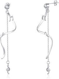 wholesale 925 Sterling Silver Treble Clef Dangle Earrings with Chain and Crystal Accents for Women Musical Instrument Inspired  Idea-Music Note