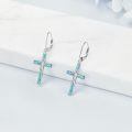wholesale 925 Sterling Silver Cross Created Turquoise Drop Earrings Platinum Plated For Women-0-2