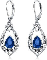 wholesale Sterling Silver 8 6mm Simulated Birthstone Celtic Knot Dangle Earrings-Sapphire Blue