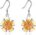 wholesale 925 Sterling Silver Orange & Yellow Marble Stone Plumeria Flower Drop Earrings for Women s-0-0