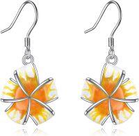 wholesale 925 Sterling Silver Orange & Yellow Marble Stone Plumeria Flower Drop Earrings for Women s-Plumeria Flower