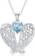 wholesale Birthstone Angel Wings Necklace 925 Sterling Silver Guardian Angel Necklace Pendant Birthstone Jewelry Birthday Christmas Gifts For Women -0-0
