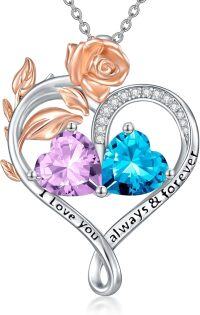 wholesale Sterling Silver Rose Quartz Heart Birthstone Necklace for Women Valentine s Day Gift-06-12-Jun-Dec Birthstones