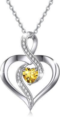 wholesale 925 Sterling Silver Birthstone Heart Necklace Infinity Love Pendant-Silver-11-Nov