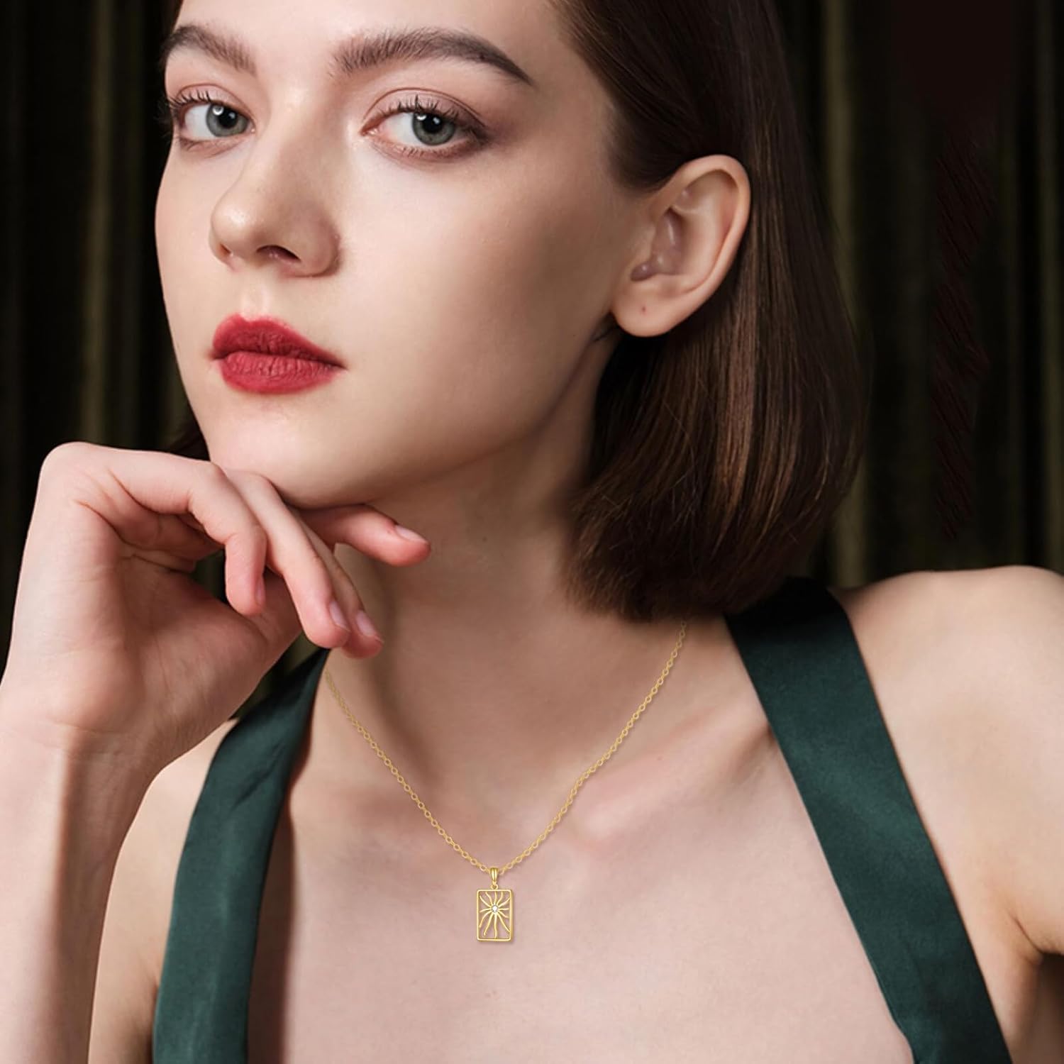 wholesale 14K Gold Celestial Sun Moon Star Pendant Necklace for Women-0-5