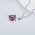 wholesale 925 Sterling Silver Heart Cremation Urn Necklace Oxidized Floral Amethyst Memorial Pendant-0-19