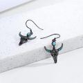 wholesale 925 Sterling Silver Black Plated Turquoise Bull Skull Drop Earrings-0-1