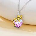 wholesale 925 Sterling Silver Yellow Gold Plated Cubic Zirconia Black Crystal Tiger Heart Pendant Necklace for Women-0-13